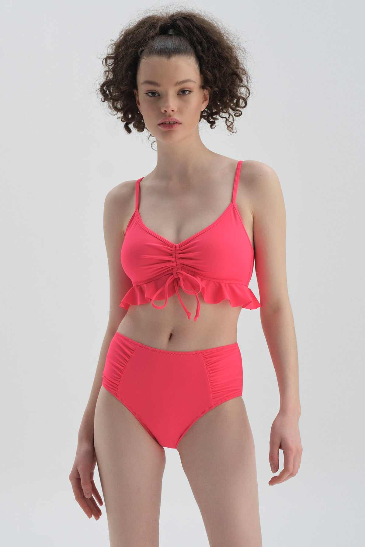 Neon Fuşya Maksimum Toparlama Yanı Drapeli Yüksel Bel Bikini Alt