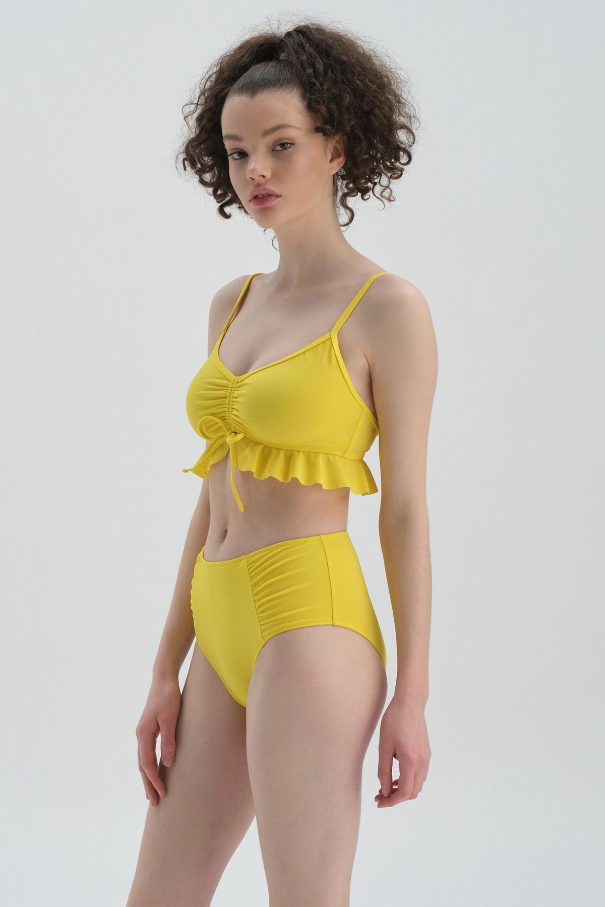 Neon Sarı Maksimum Toparlama Yanı Drapeli Yüksel Bel Bikini Alt