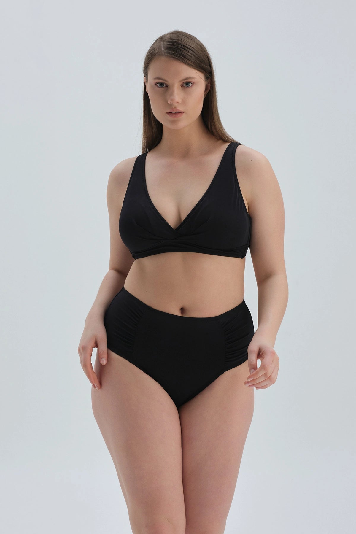 Siyah Maksimum Toparlama Yanı Drapeli Yüksel Bel Bikini Alt