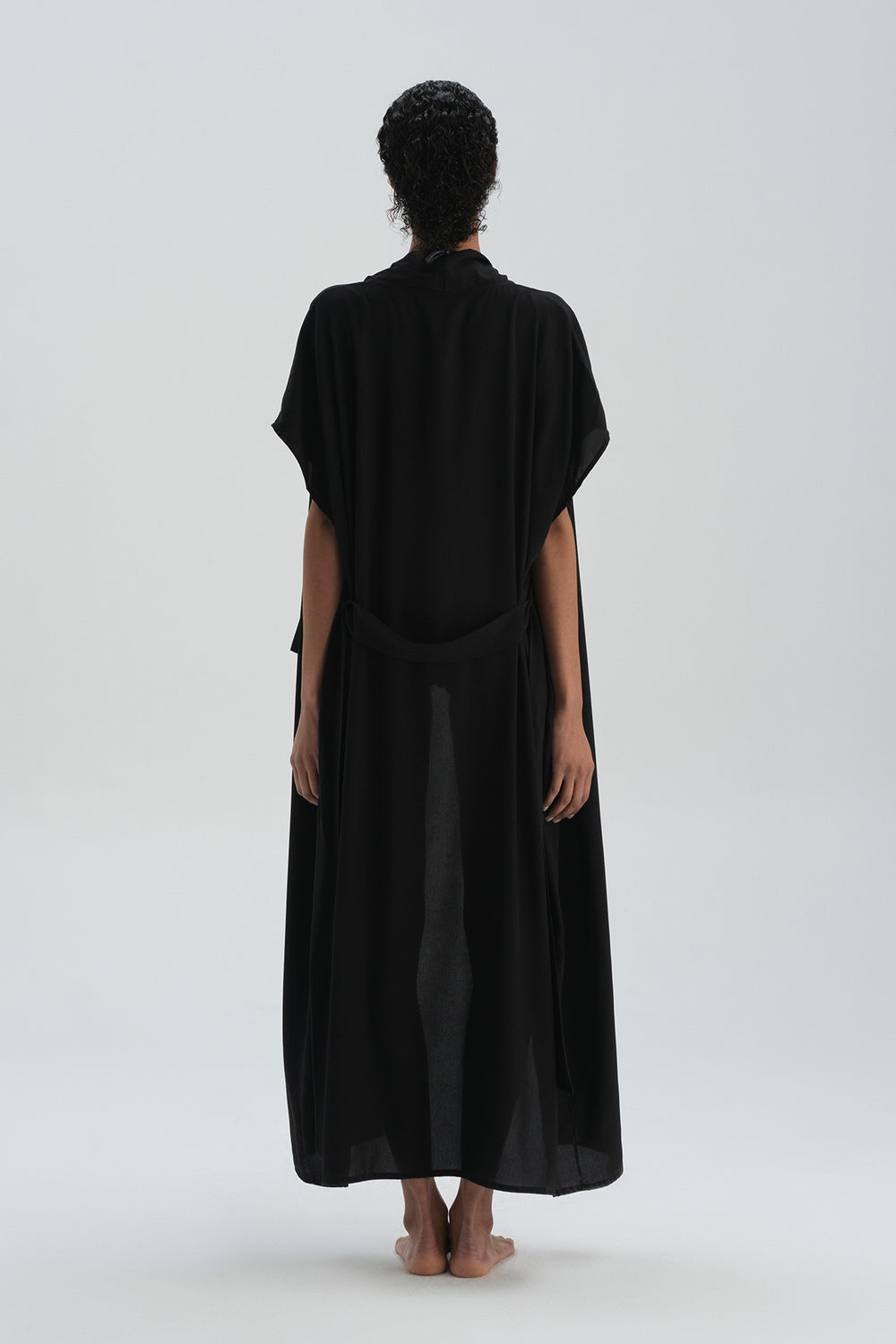 Siyah Önü Bağlamalı Uzun Kimono