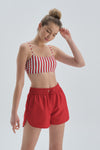 Kırmızı Beli Lastikli Micro Deniz Şortu