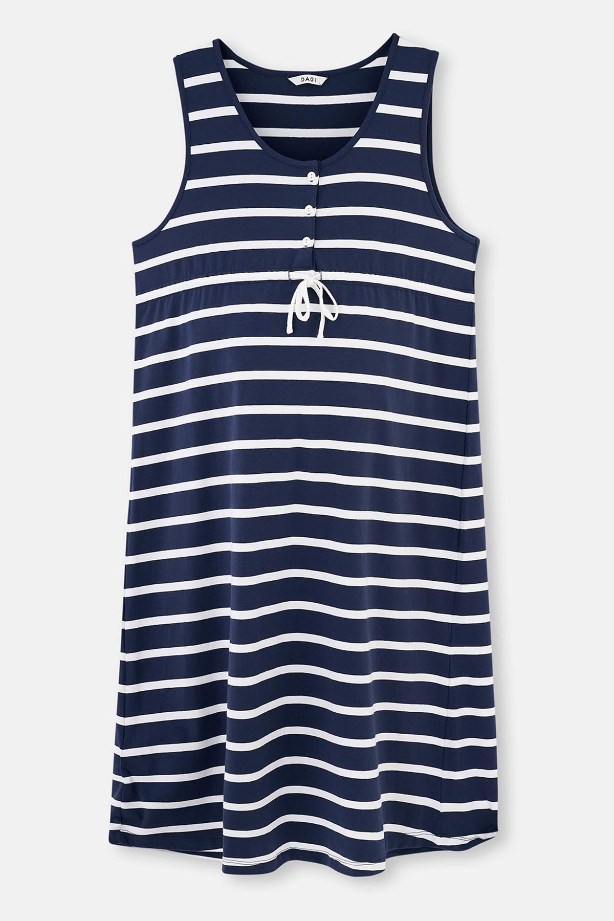 Lacivert Çizgili Çizgili Pamuklu Hamile Elbisesi