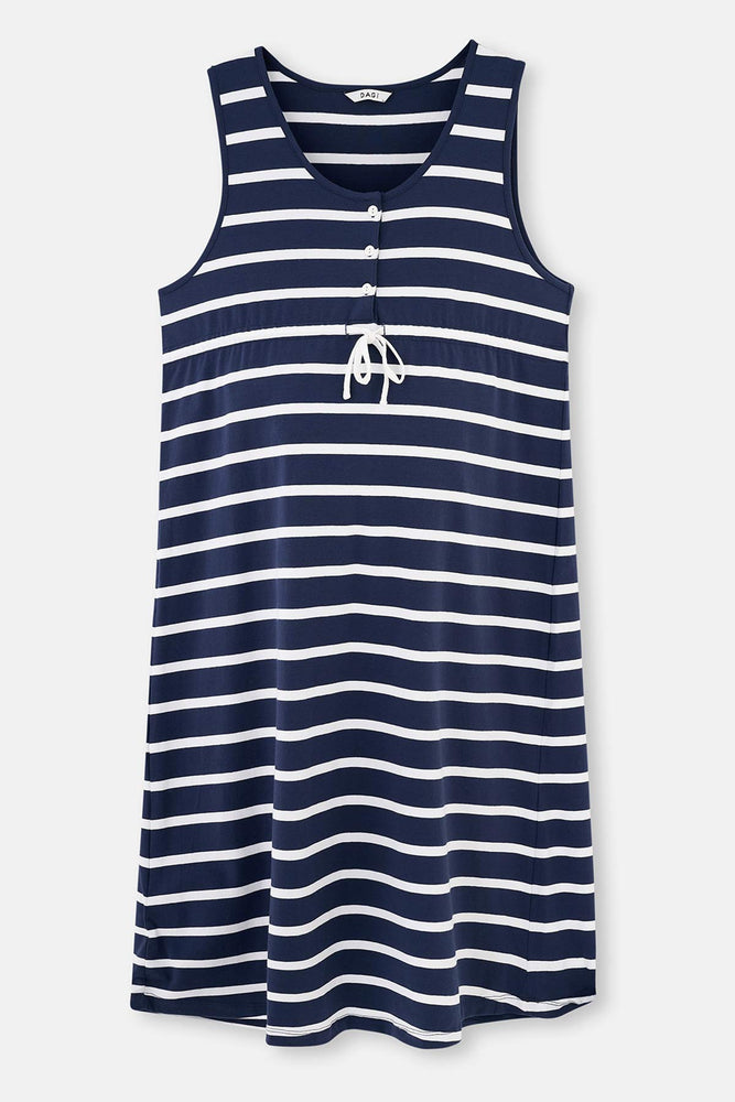 Lacivert Çizgili Çizgili Pamuklu Hamile Elbisesi