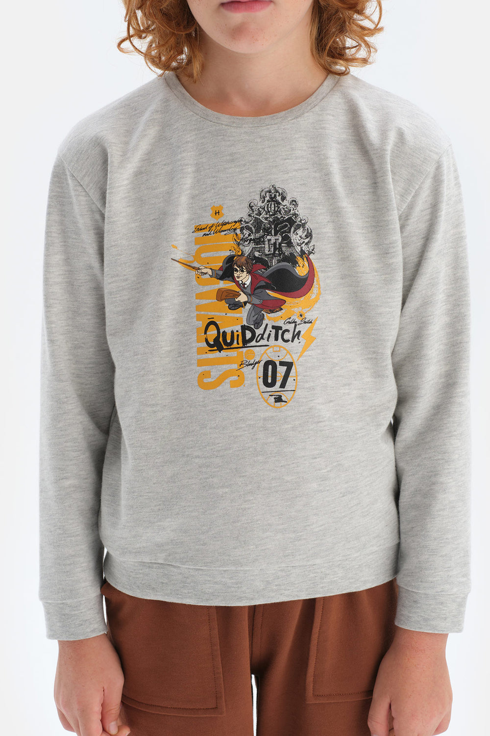 Gri Erkek Çocuk Harry Potter Bisiklet Yaka Sweatshirt