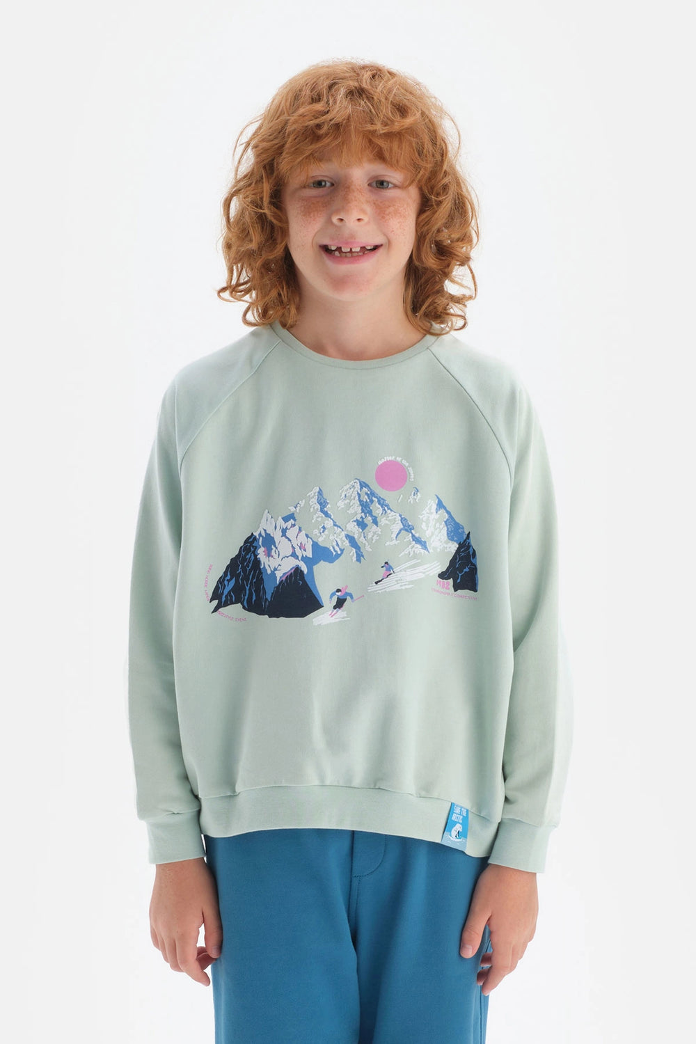 Mint Buz si Uzun Kol Bisiklet Yaka Pamuklu T-Shirt