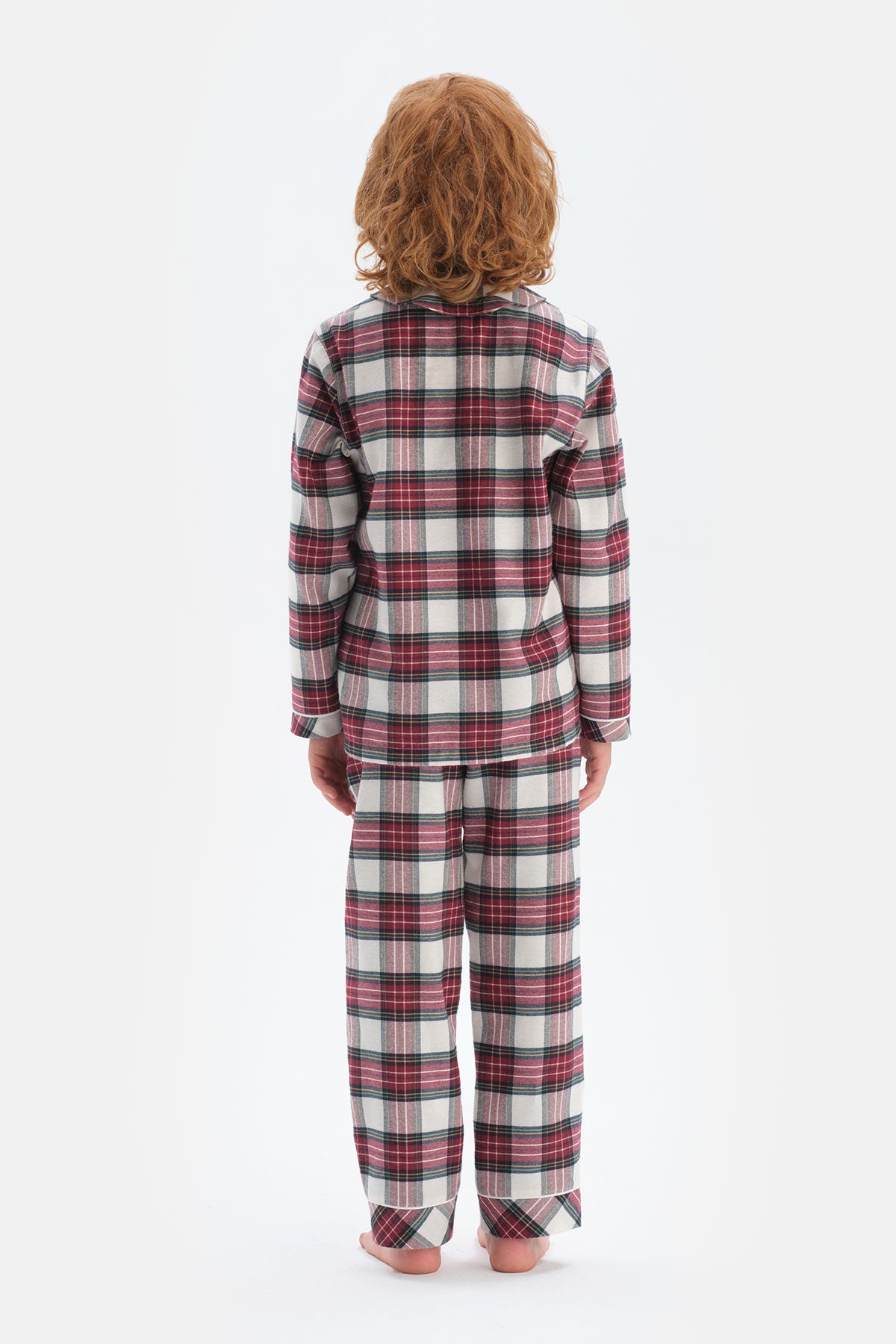 Kırmızı Erkek Çocuk Ekoseli Gömlek Yaka Pamuklu Pijama Takımı