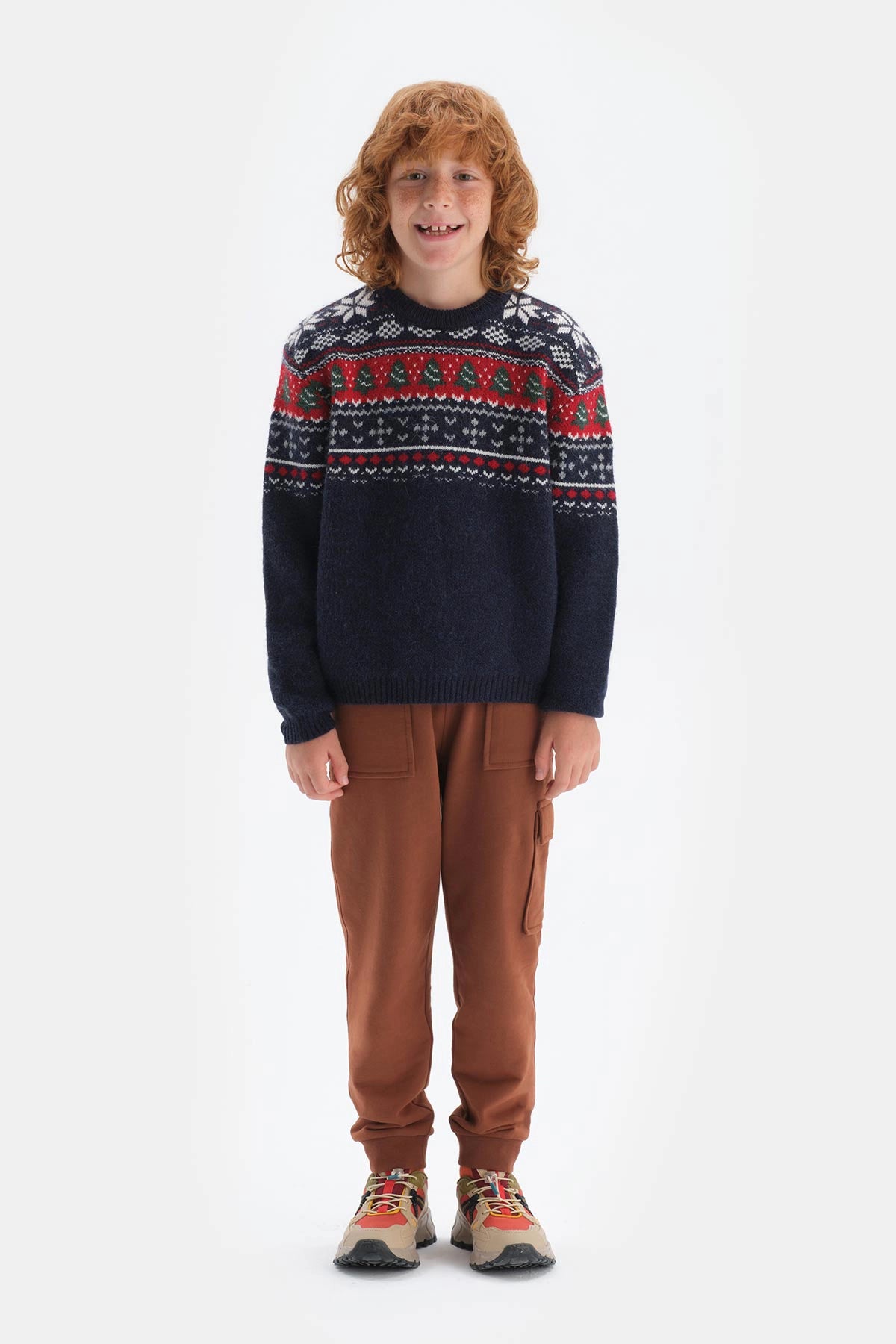 Lacivert Erkek Çocuk Yılbaşı Temalı Oversize Triko Kazak