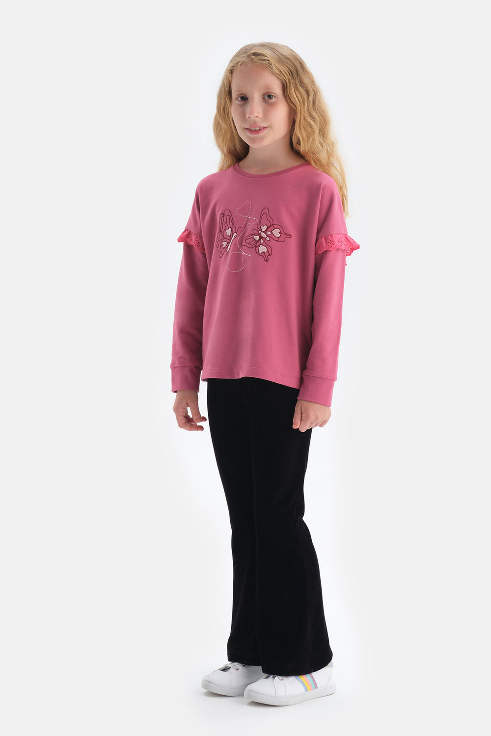Fuşya Kız Çocuk Bisiklet Yaka Sweatshirt