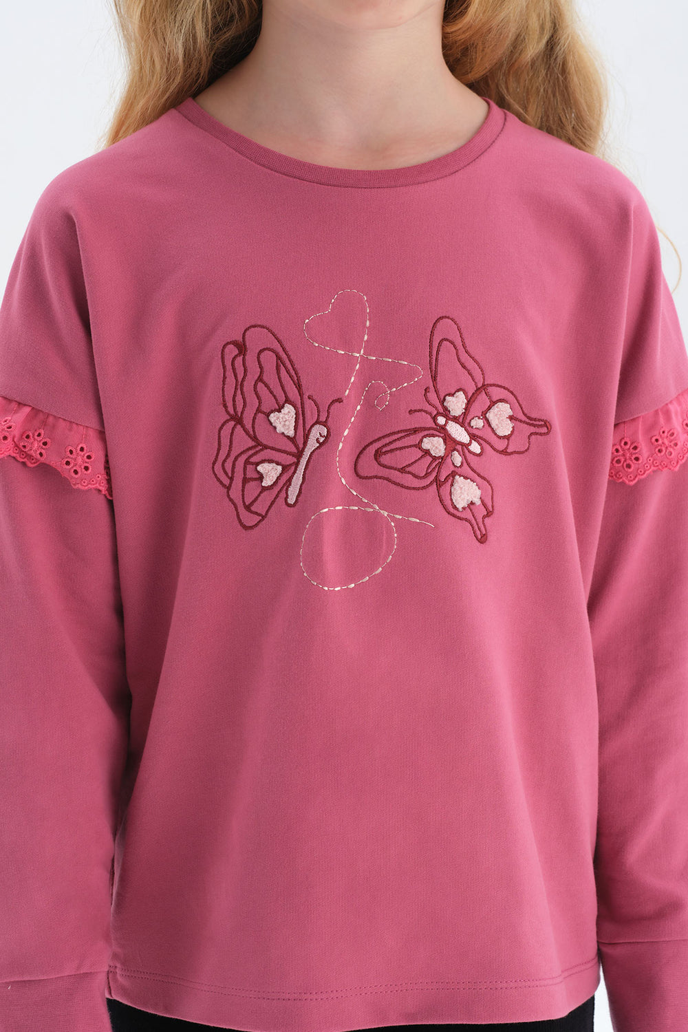 Fuşya Kız Çocuk Bisiklet Yaka Sweatshirt