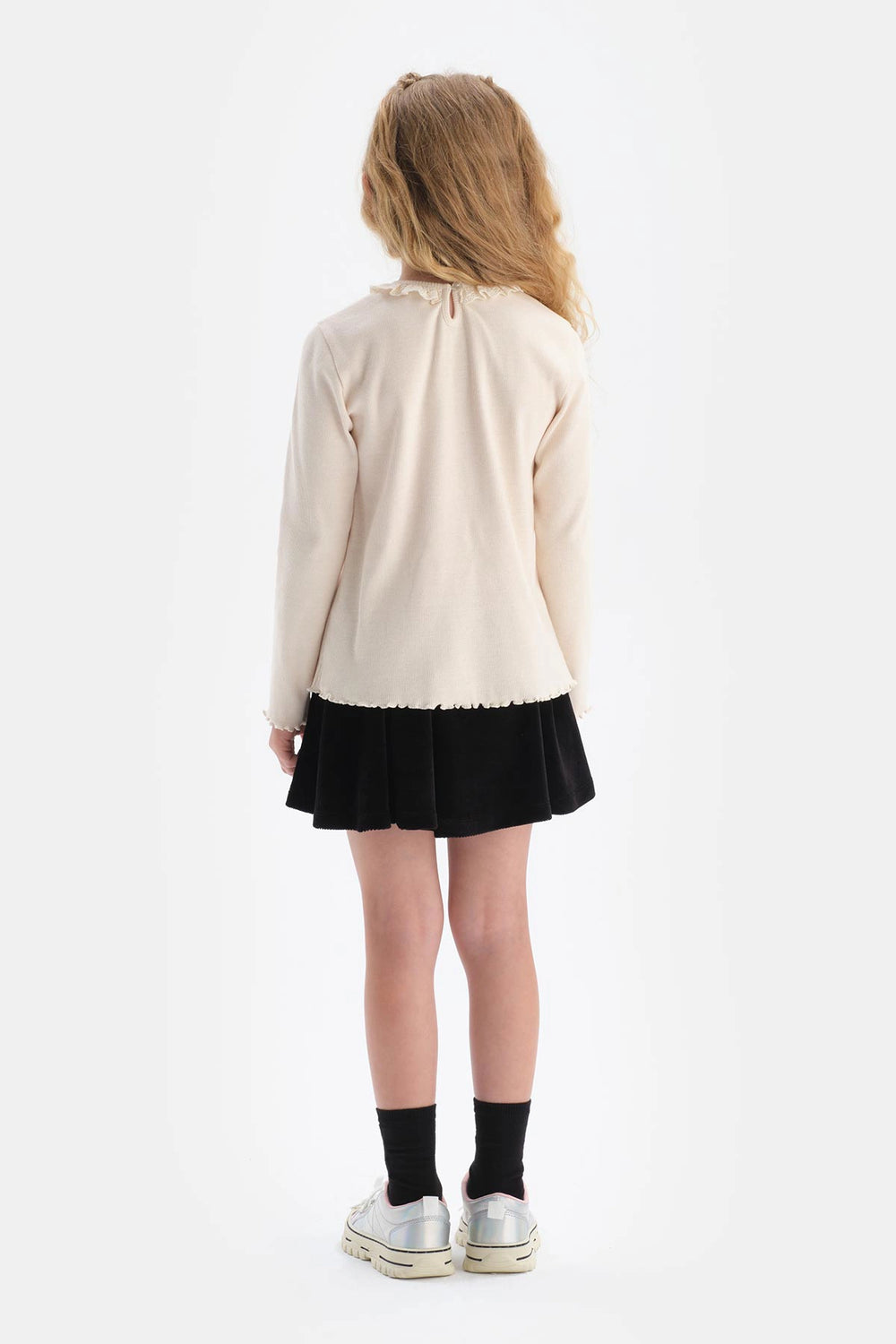 Siyah Kız Çocuk Lurex Lastik Detaylı Kadife Etek