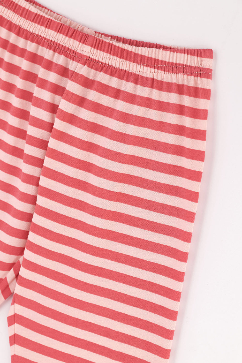 Pembe Kız Çocuk Bisiklet Yaka Çizgili Pijama Takım
