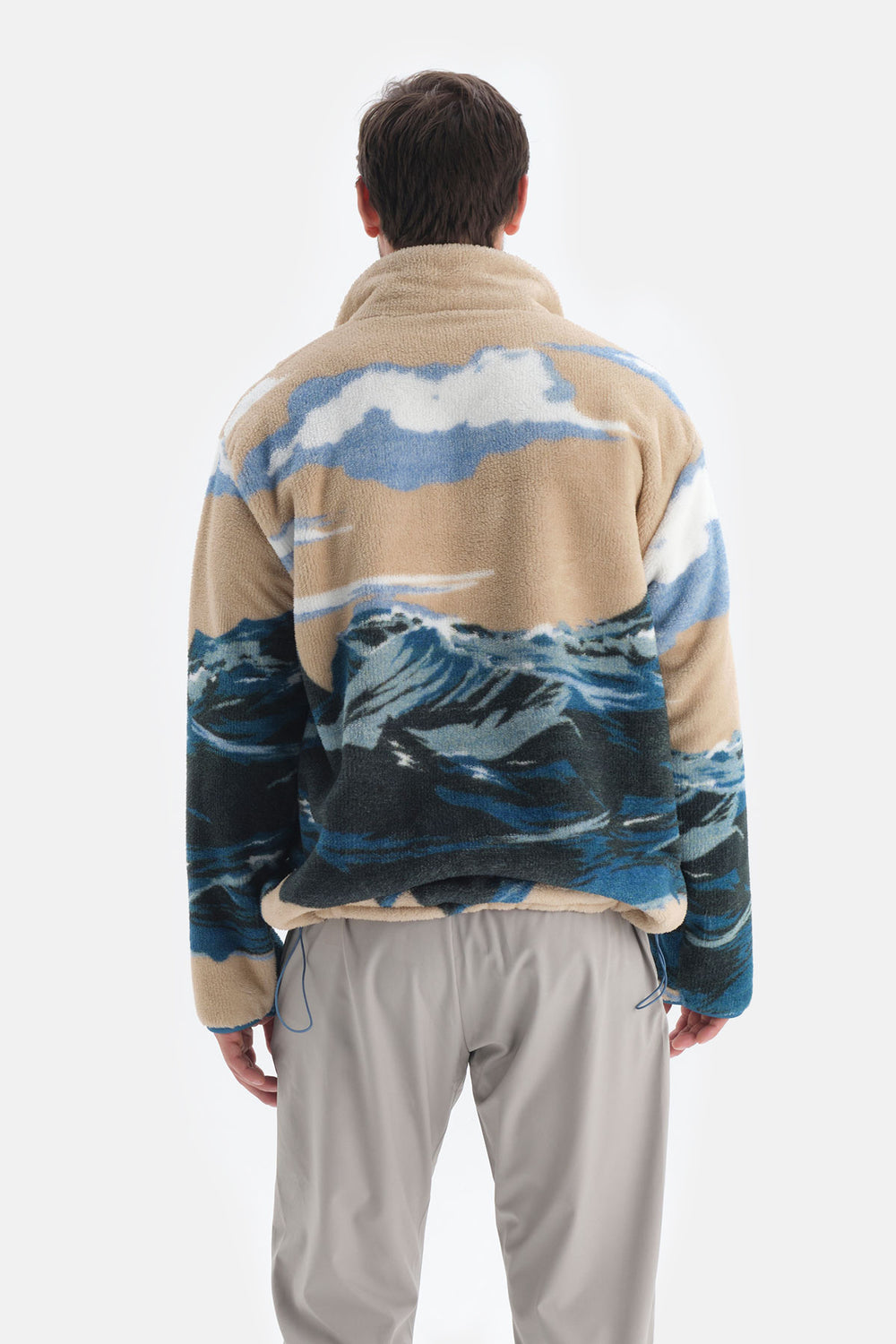 Desenlı Desenli Dik Yaka Uzun Kol Polar Sweatshirt
