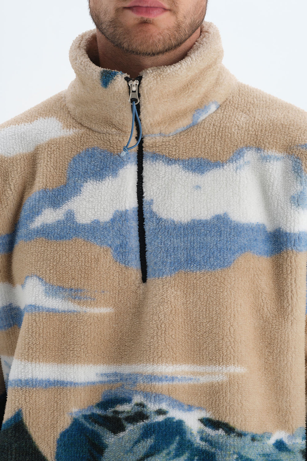 Desenlı Desenli Dik Yaka Uzun Kol Polar Sweatshirt