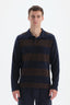Lacivert Çizgili Garnili Polo Yaka Yarım Patlı Sweatshirt