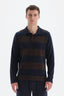 Lacivert Çizgili Garnili Polo Yaka Yarım Patlı Sweatshirt
