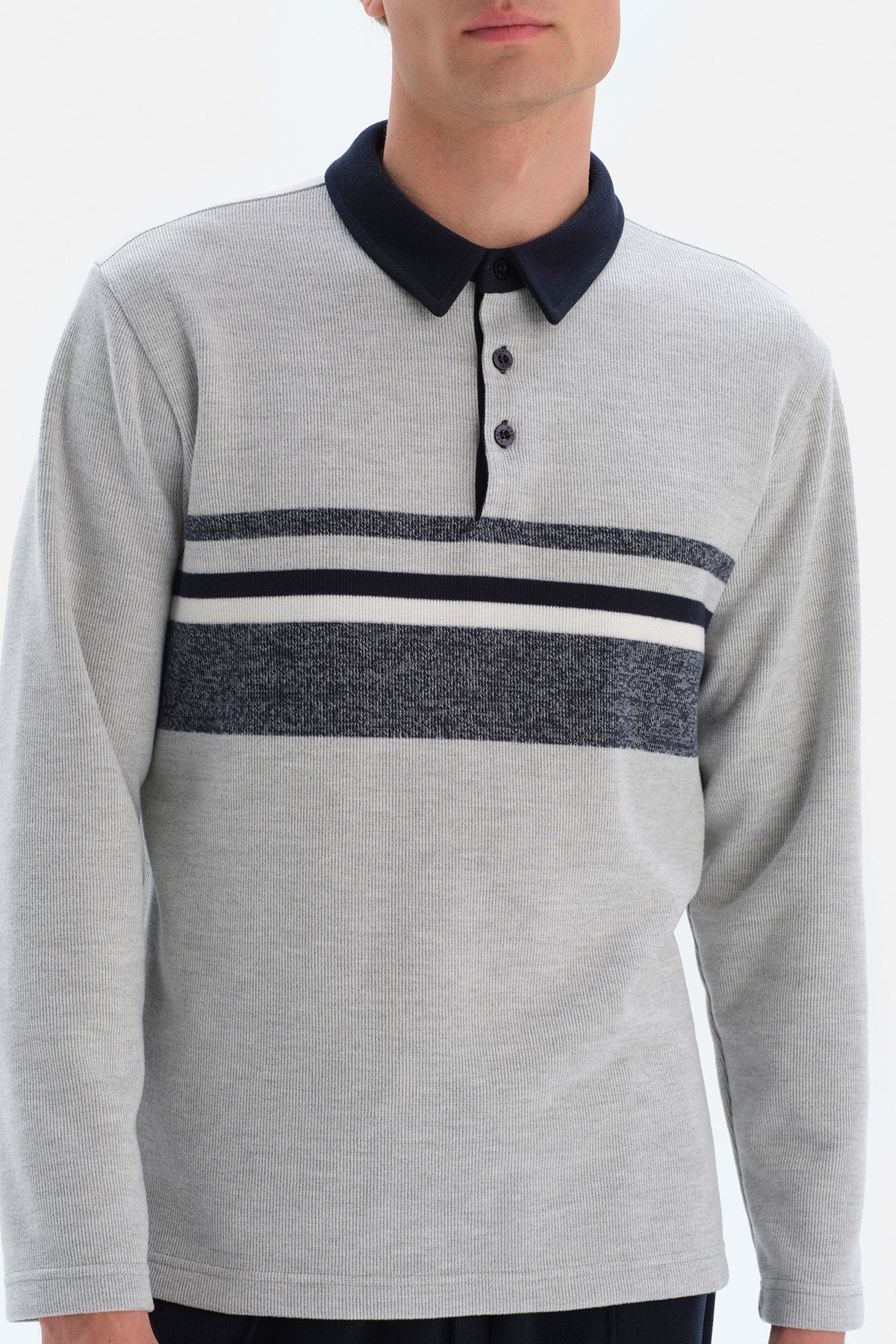 Gri Patlı Yakalı Jakarlı Sweatshirt