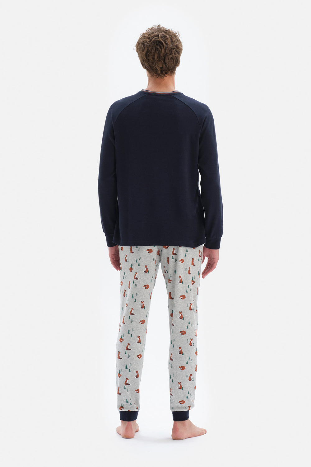 Lacivert Reglan Kol Bisiklet Yaka Pijama Takımı