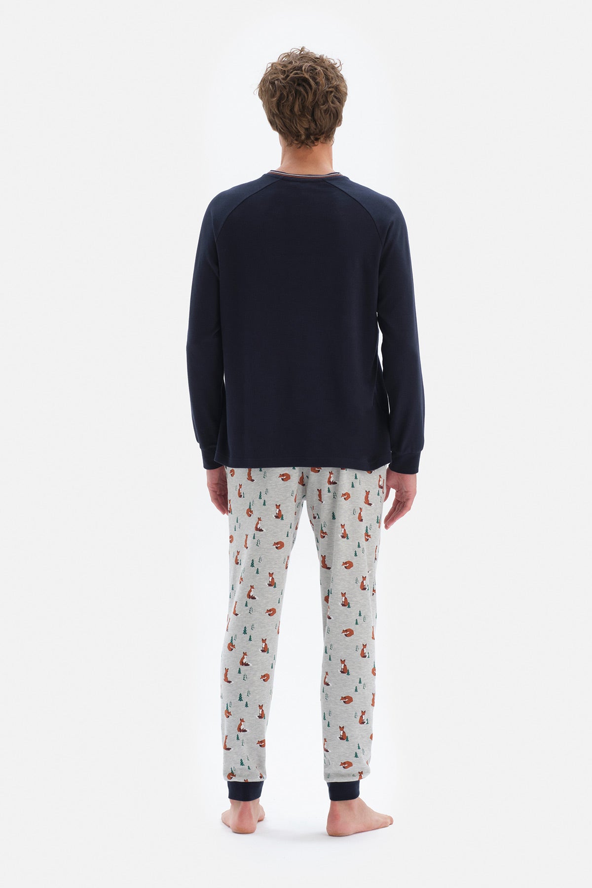 Lacivert Reglan Kol Bisiklet Yaka Pijama Takımı