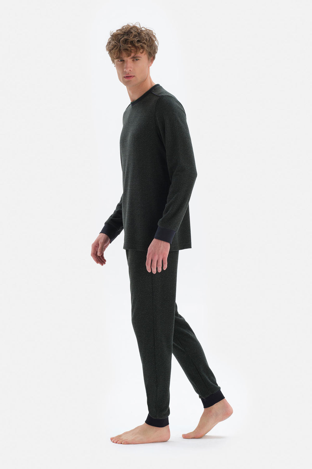 Yeşil Uzun Kol Bisiklet Yaka Pijama Takımı