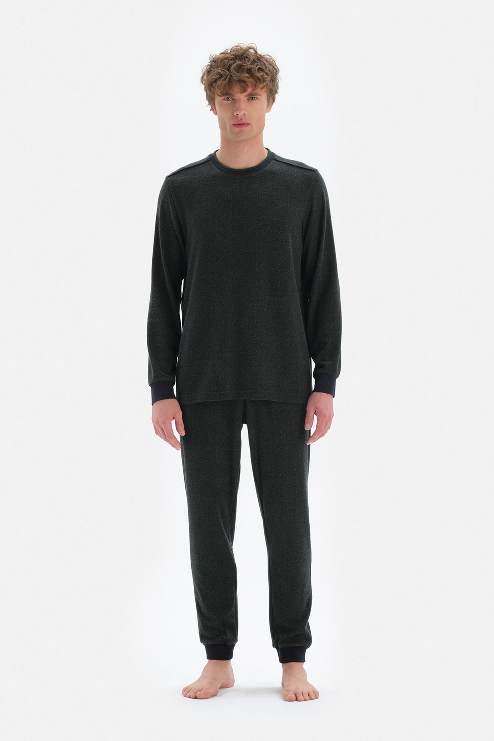 Yeşil Uzun Kol Bisiklet Yaka Pijama Takımı