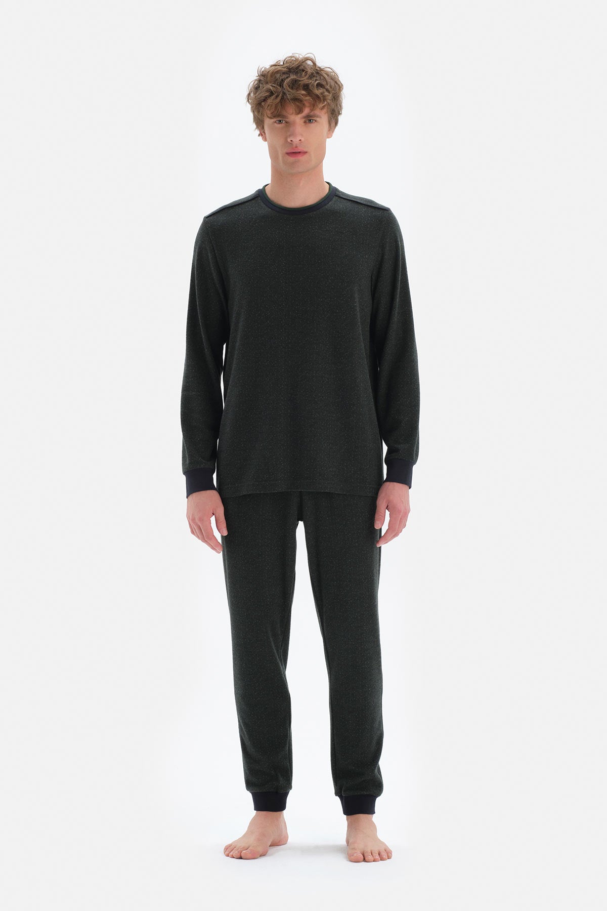 Yeşil Uzun Kol Bisiklet Yaka Pijama Takımı