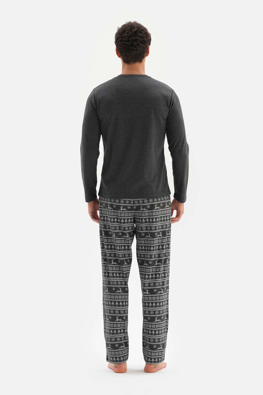 Antrasit Düğmeli Yaka Takma Cep Detaylı Pijama Takımı