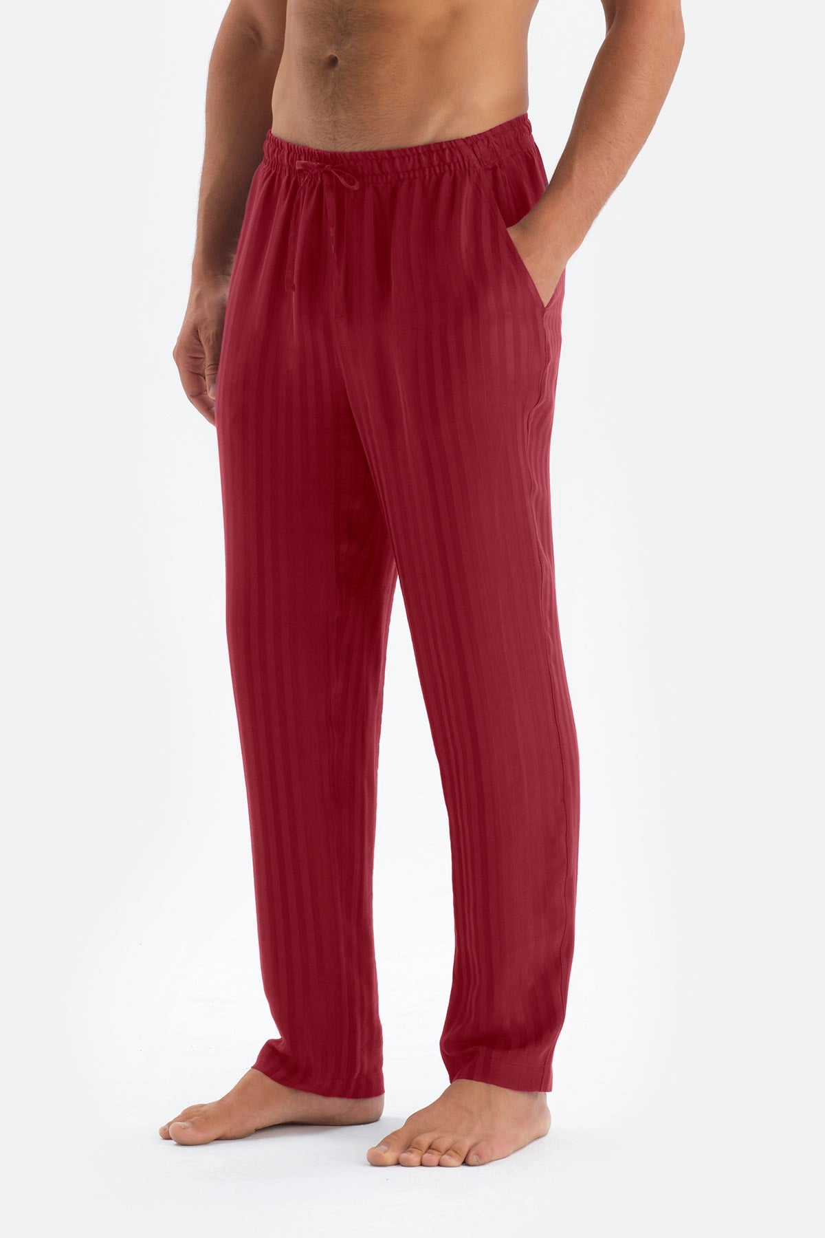 Bordo Uzun Kol Ceket Yaka Saten Pijama Takımı