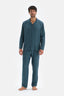 Petrol Uzun Kol Ceket Yaka Saten Pijama Takımı