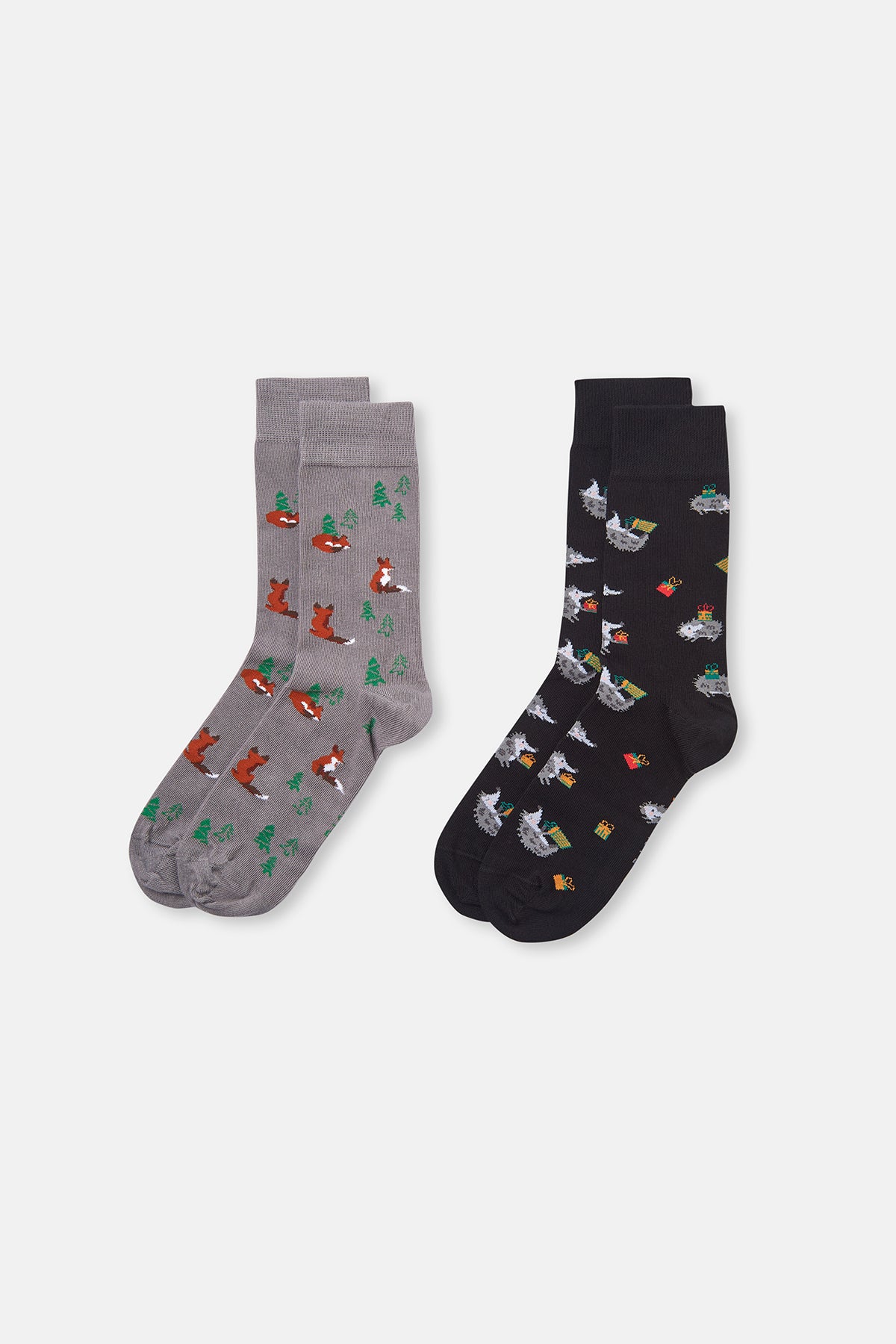 Siyah-Gri 2'li Yılbaşı Temalı Soket Çorap
