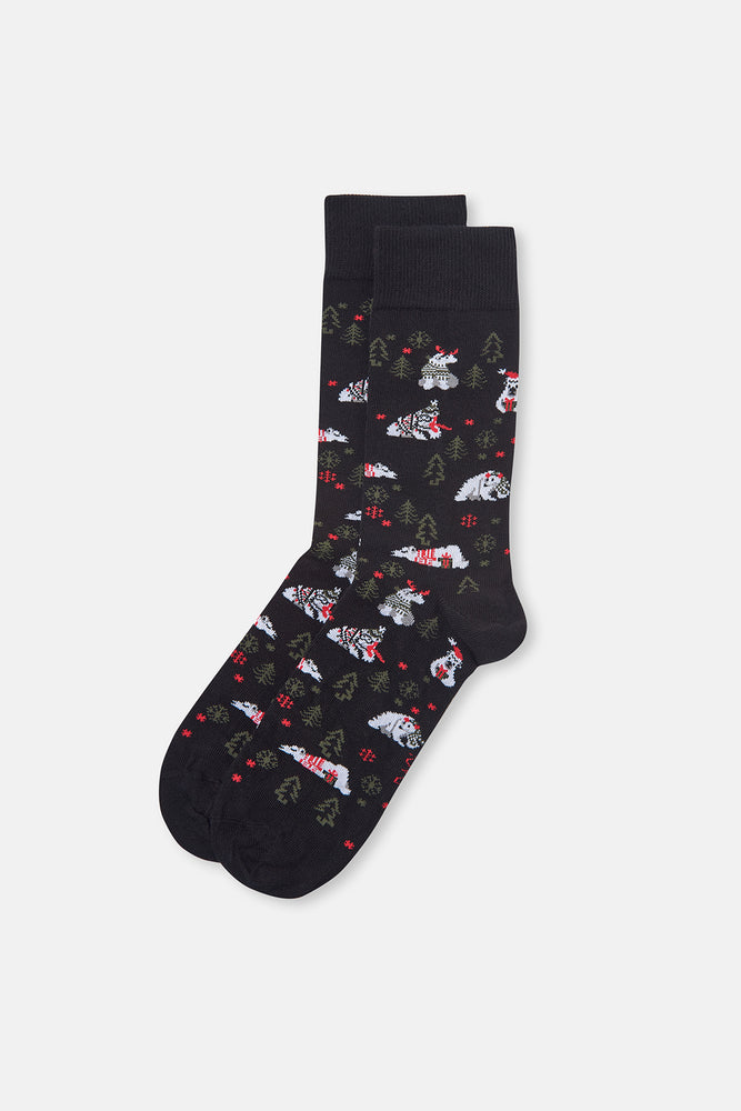 Siyah Yılbaşı Temalı Soket Çorap