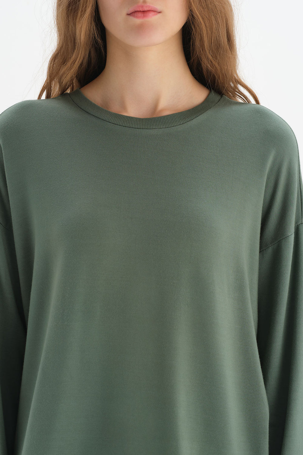 Yeşil Bisiklet Yaka Uzun Kol Sweatshirt