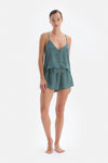 Yeşil Dantelli Yırtmaç Detaylı Şort Pijama Altı