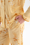 Sarı Çiçek Desenli Ceket Yaka Pijama Takımı