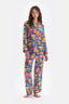 Multicolour Metraj Baskılı Gömlek Yaka Saten Pijama Takımı