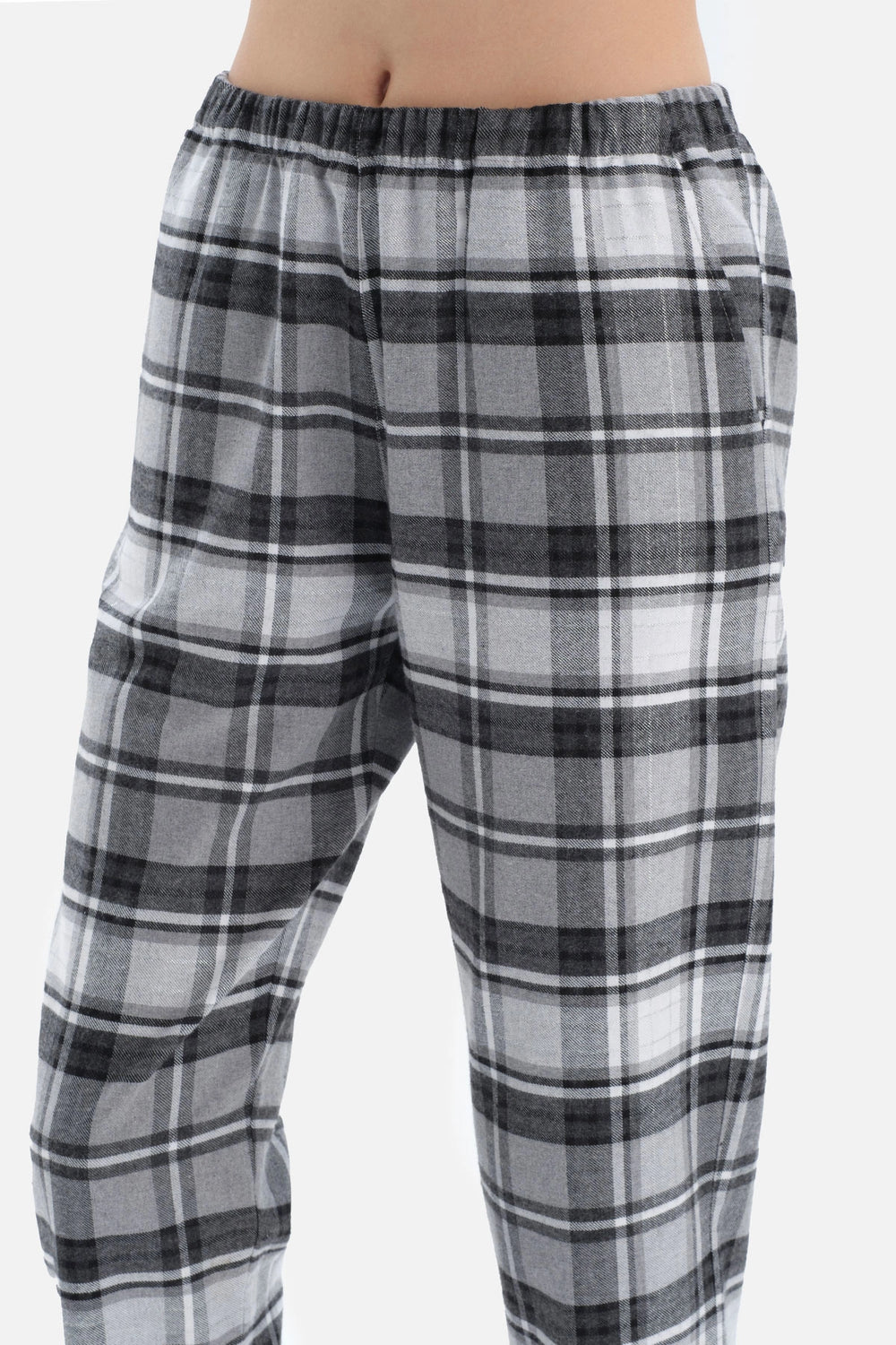 Gri Ekoseli Gömlek Yaka Pamuklu Pijama Takımı