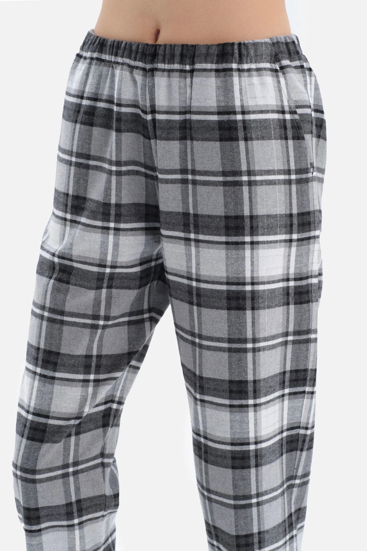 Gri Ekoseli Gömlek Yaka Pamuklu Pijama Takımı