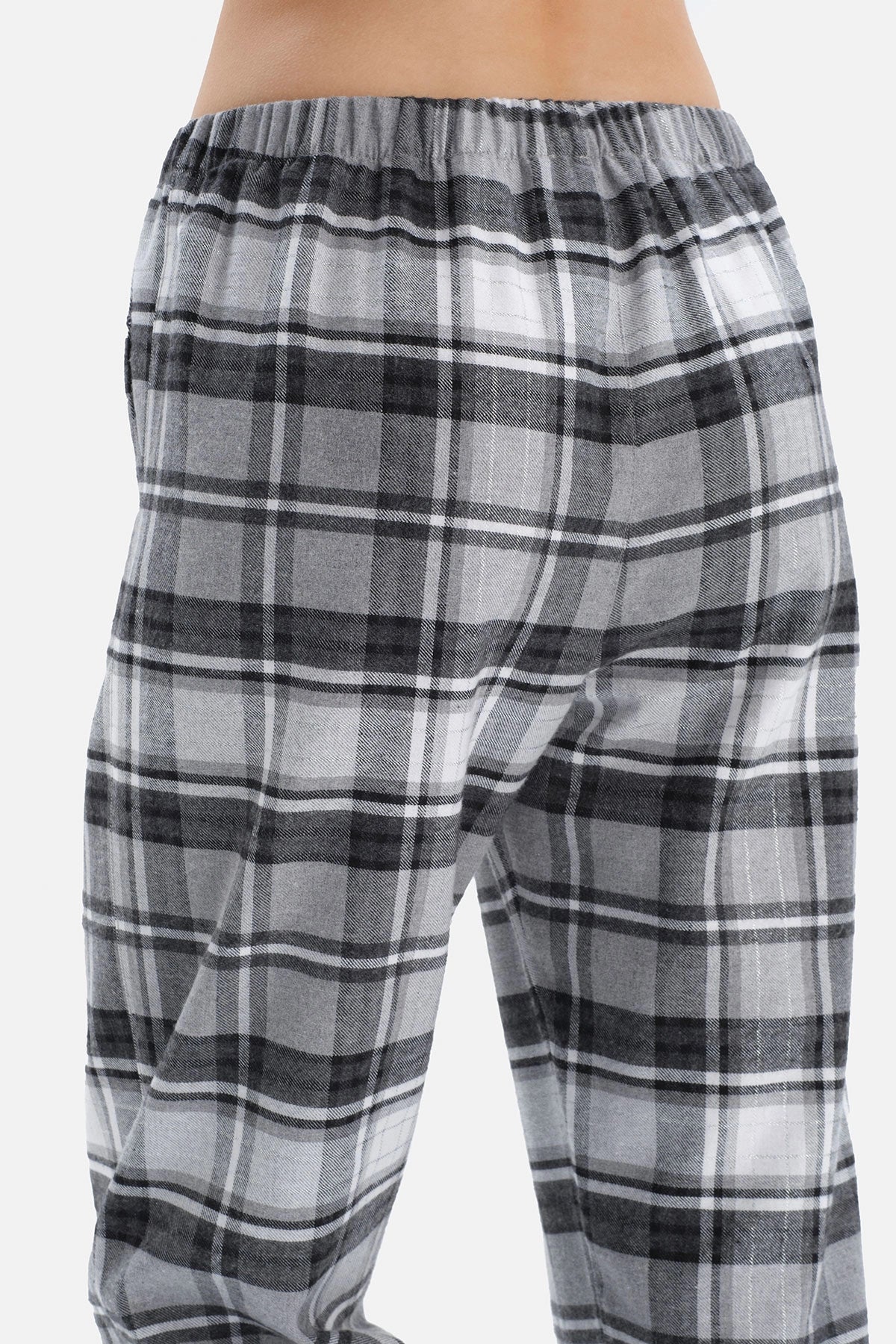 Gri Ekoseli Gömlek Yaka Pamuklu Pijama Takımı