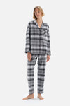 Gri Ekoseli Gömlek Yaka Pamuklu Pijama Takımı