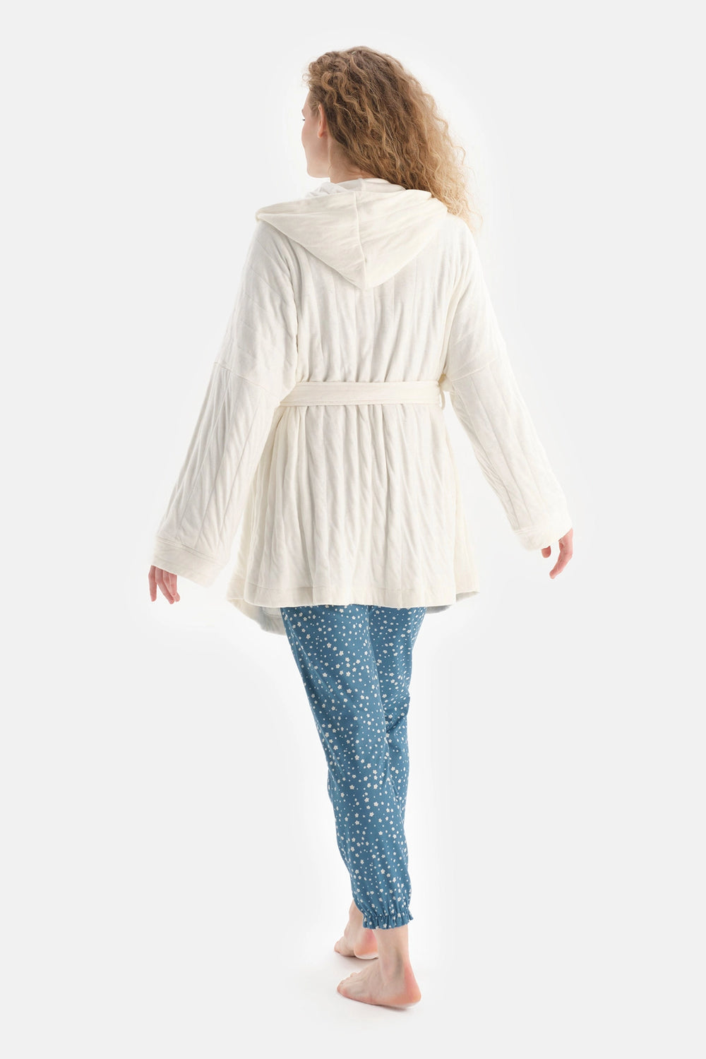 Ekru Şal Yaka Astarlı Pamuklu Sabahlık