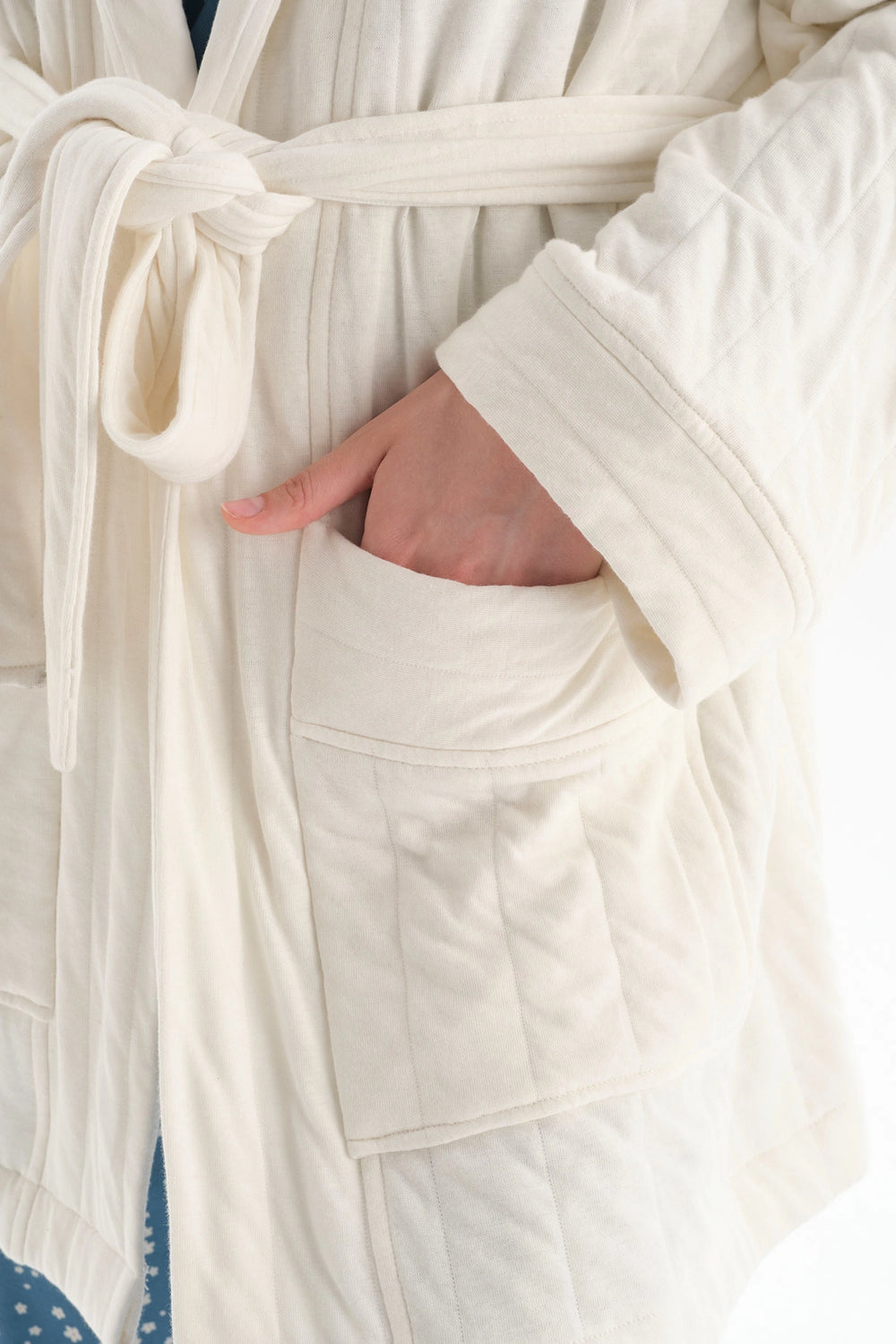 Ekru Şal Yaka Astarlı Pamuklu Sabahlık