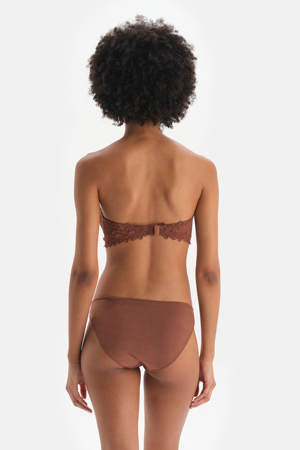 Kahverengi Balenli Yarı Dolgulu Straplez Sütyen