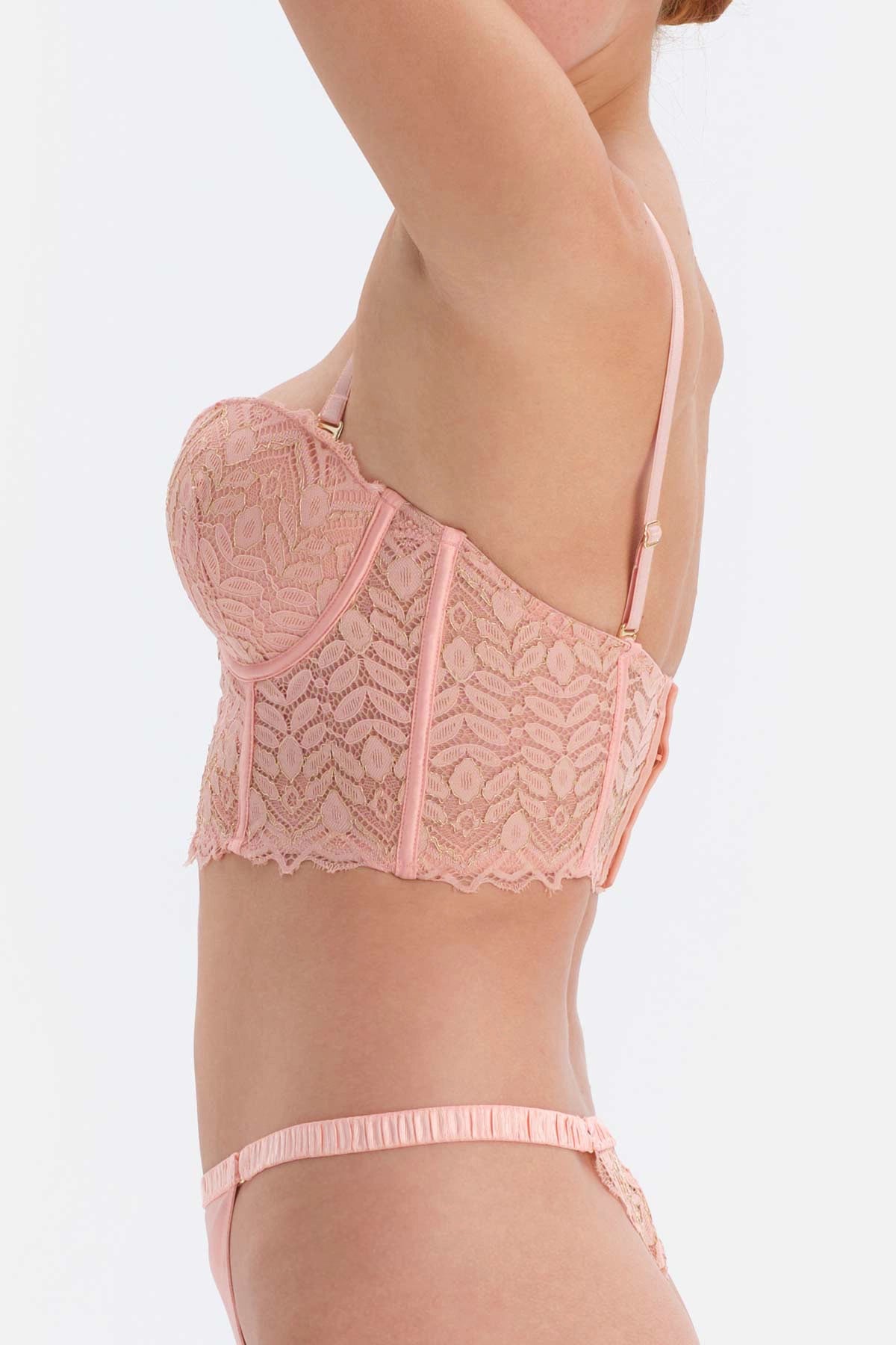 Somon Balenli Yarı Dolgulu Biye Detaylı Dantel Büstiyer Sütyen