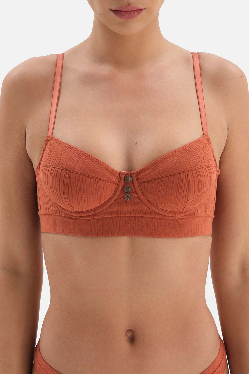 Terracota Düğme Detaylı Ribana Balenli Sütyen