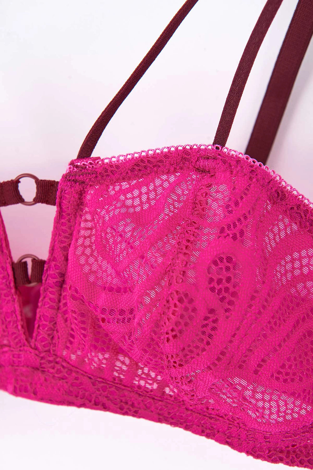 Fuşya Şerit Detaylı Dantelli Soft Sütyen