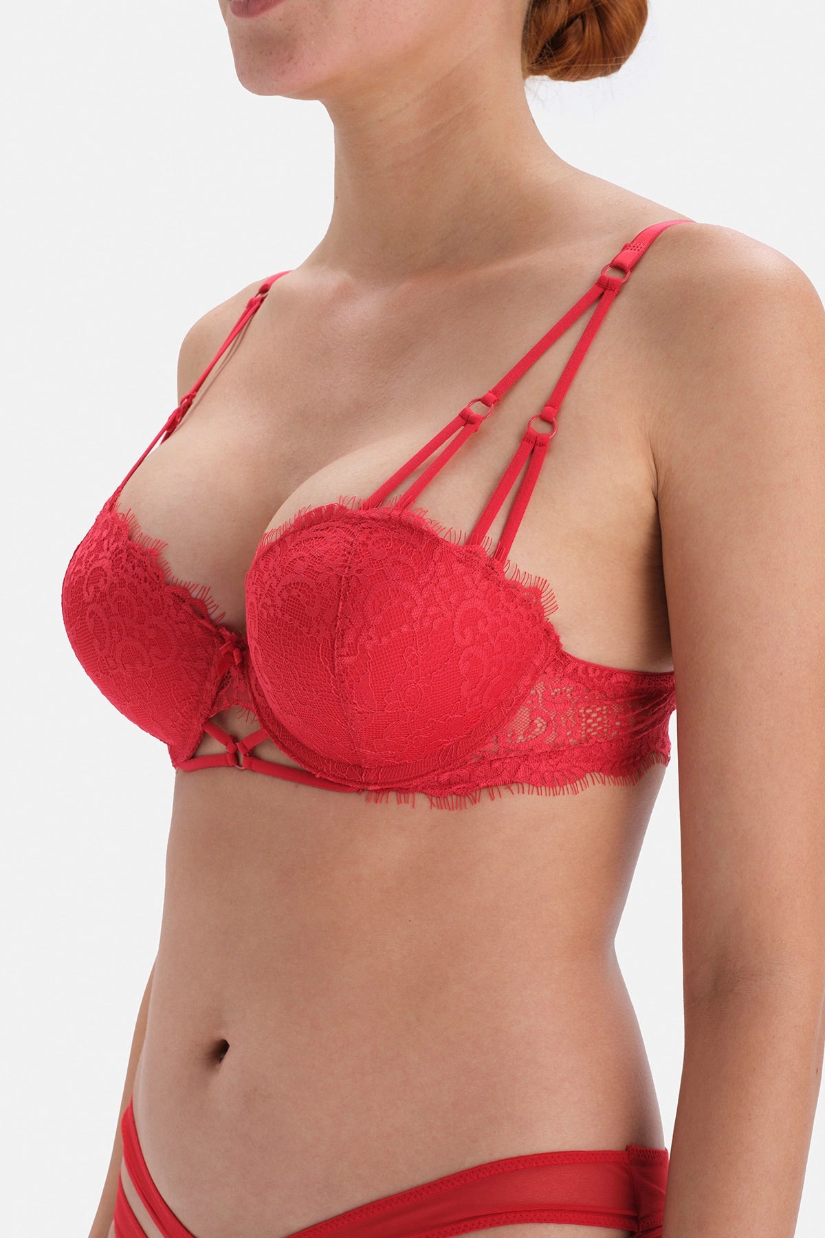 Kırmızı Tam Dolgulu Balenli Dantelli Sütyen