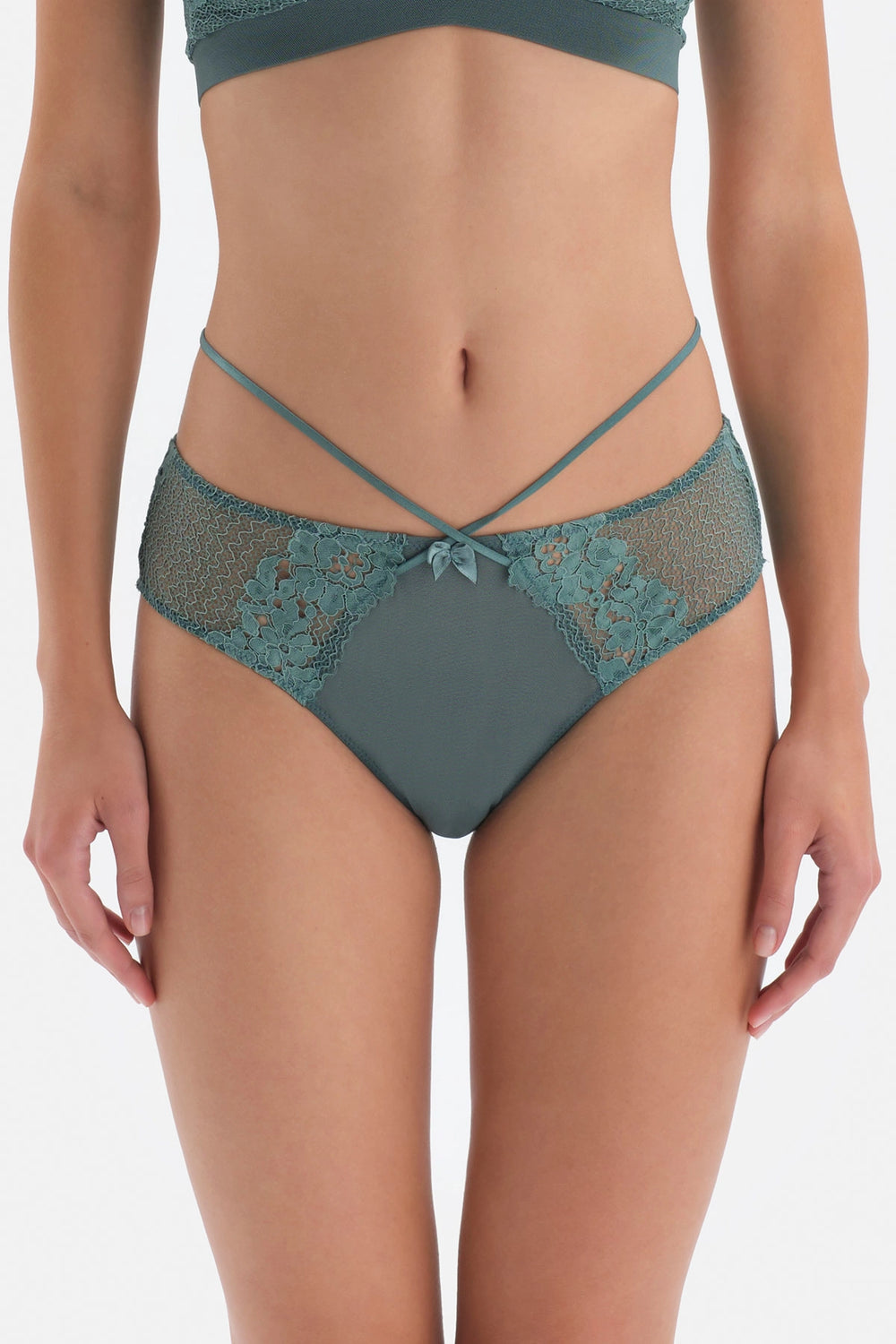 Yeşil Dekolte Lastik Detaylı Dantelli Brazillian