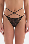 Siyah Dantelli Ip Detaylı Tanga