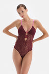 Vişne Dekolteli Dantelli Bodysuit