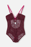 Vişne Dekolteli Dantelli Bodysuit
