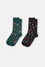 Yeşil-Siyah 2'li Yılbaşı Temalı Soket Çorap